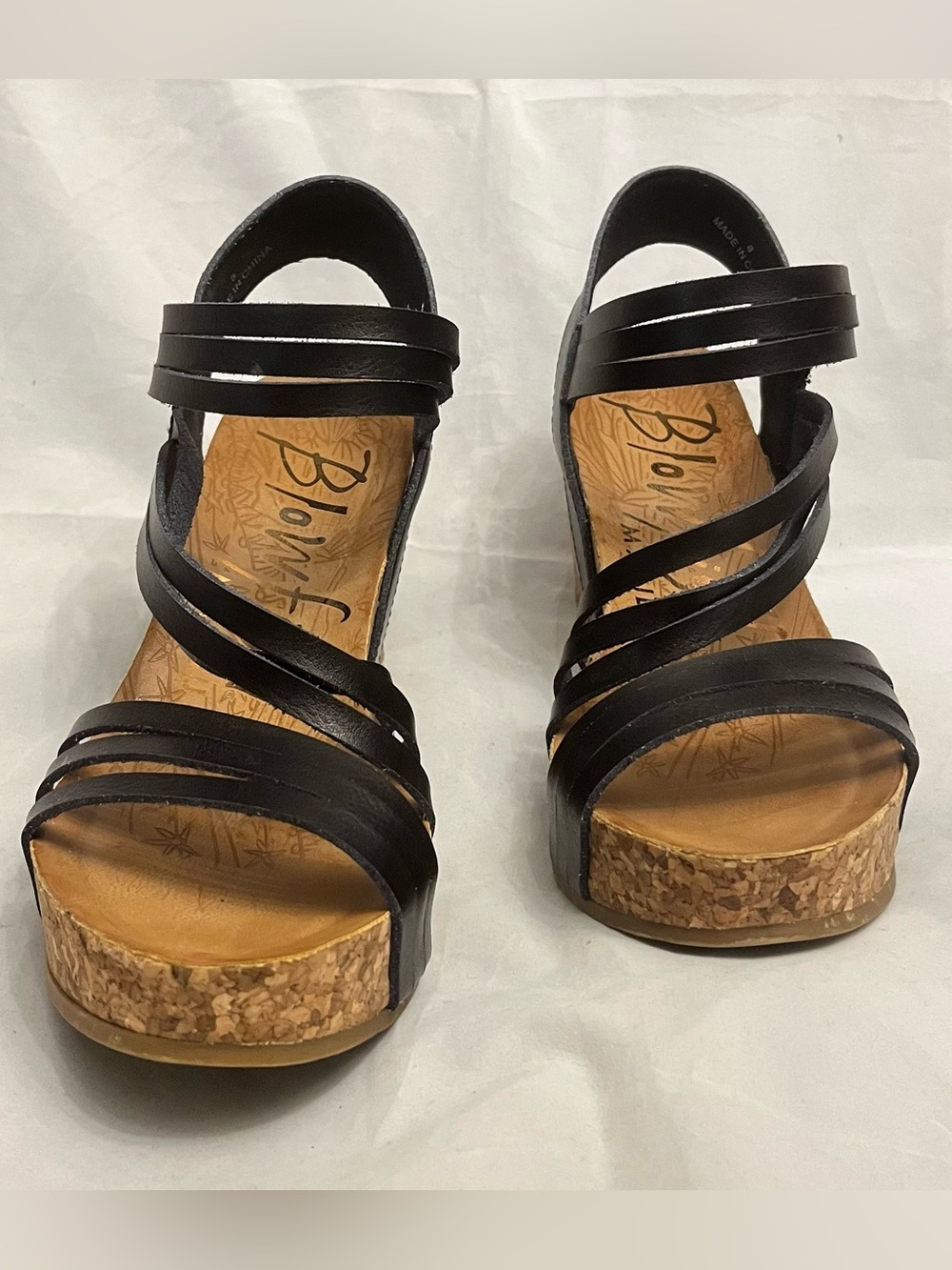 Blowfish Black Strappy Cork Wedge Sandals